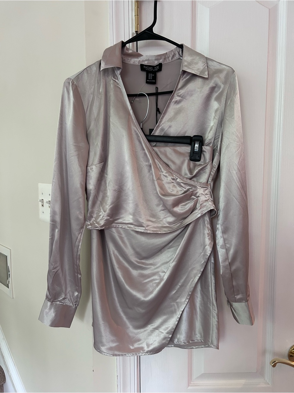 Rachel Zoe Satin Wrap Skirt Set in metallic silver